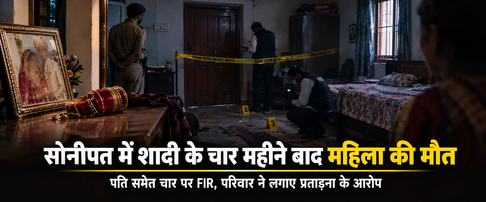सोनीपत में शादी के चार महीने बाद महिला की संदिग्ध मौत के मामले की जांच का प्रतीकात्मक दृश्य