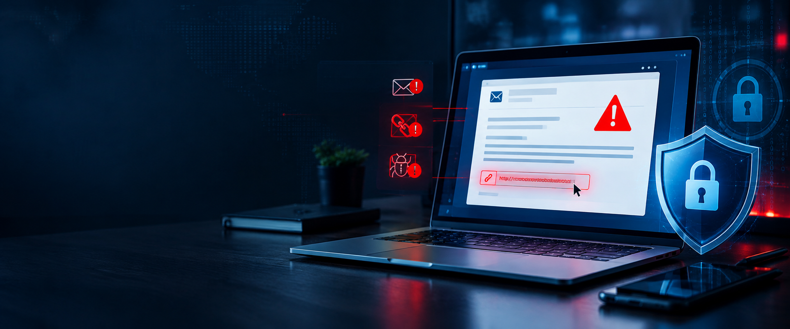 Phishing email warning and cybersecurity awareness