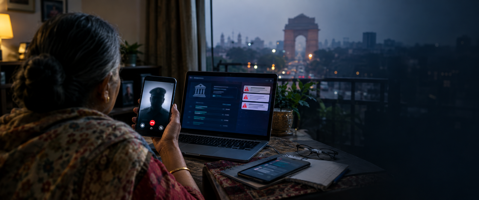 Delhi digital arrest scam targeting an elderly woman in a cyber fraud case