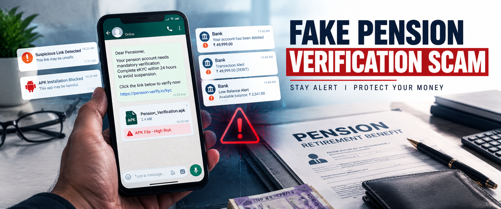 Fake pension verification scam through WhatsApp APK