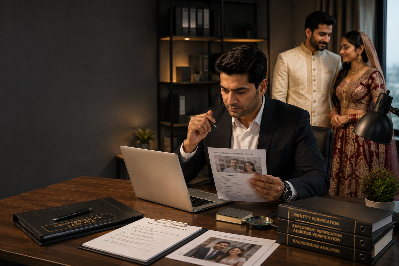 Pre-marriage verification with private investigator and Indian bride and groom